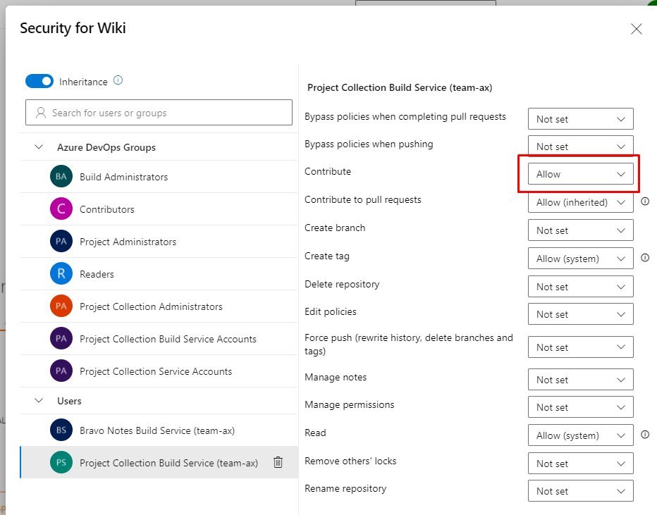 Wiki security settings details